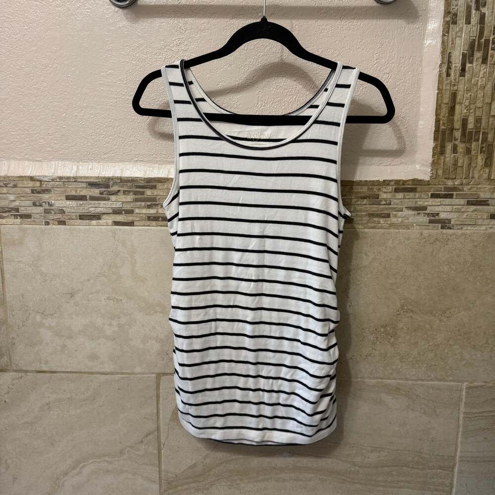 a:glow Maternity Black & White Striped Sleeveless Tank Top